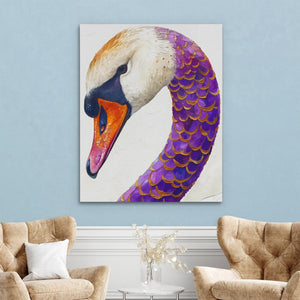 a painting of a swan in a living room