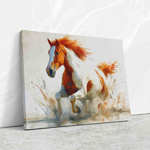a painting of a running horse on a wall