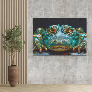 a painting of a blue crab on a wall