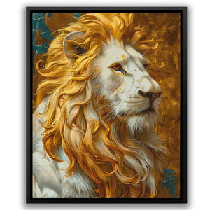 a painting of a white lion with yellow hair