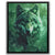 a painting of a wolf with a green background