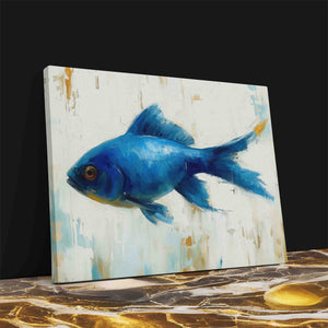 a painting of a blue fish on a black background