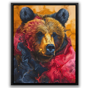 a painting of a bear wearing a red and blue scarf