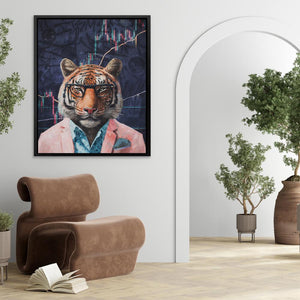 a painting of a tiger wearing a suit and tie