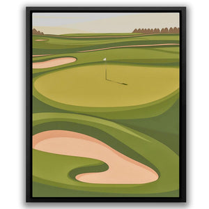 a painting of a golf course with a green