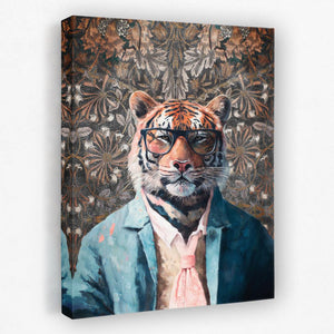 a painting of a tiger wearing glasses and a suit