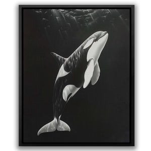 a black and white photo of an orca whale