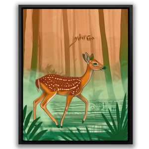 a painting of a deer in a forest