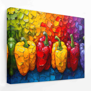 a colorful painting of peppers on a white wall