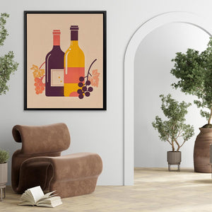 a picture of a wine bottle and a bottle of wine on a wall