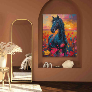 a painting of a horse in a room