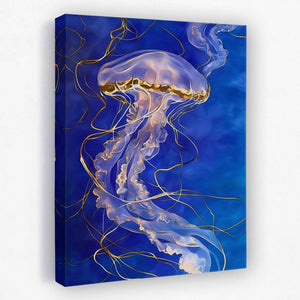 a painting of a jellyfish on a blue background