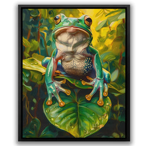 a painting of a frog sitting on a leaf