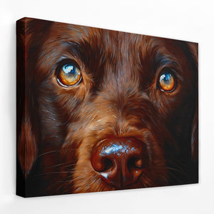 a painting of a brown dog with blue eyes