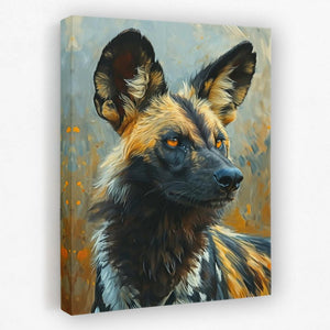 a painting of a wild dog on a canvas