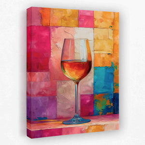 a painting of a glass of wine on a table