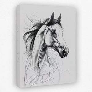 a black and white drawing of a horse