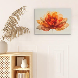 a large orange flower on a white wall