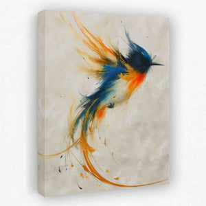 a painting of a colorful bird on a white background