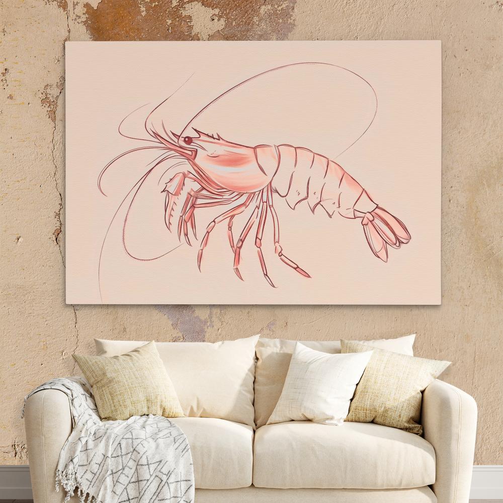 a drawing of a shrimp on a pink background