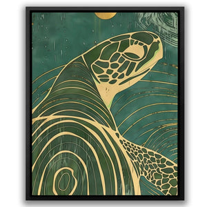 a painting of a turtle swimming in the ocean