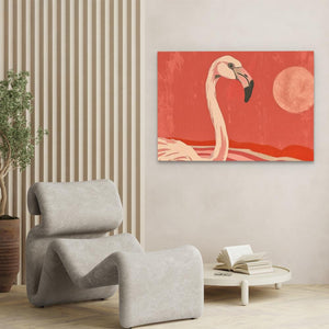 a painting of a flamingo in a living room