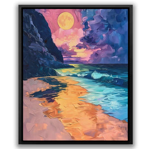 a painting of a sunset on the beach