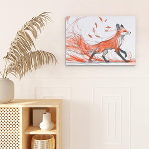 a painting of a red fox on a white wall