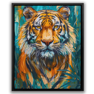 a painting of a tiger on a blue background