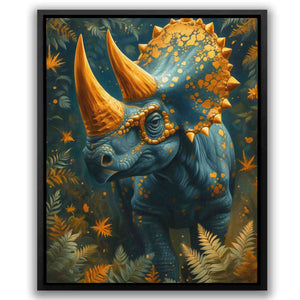 a painting of a rhino with a gold horn