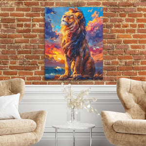 a painting of a lion on a brick wall