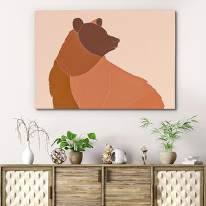 a painting of a bear on a wall above a dresser