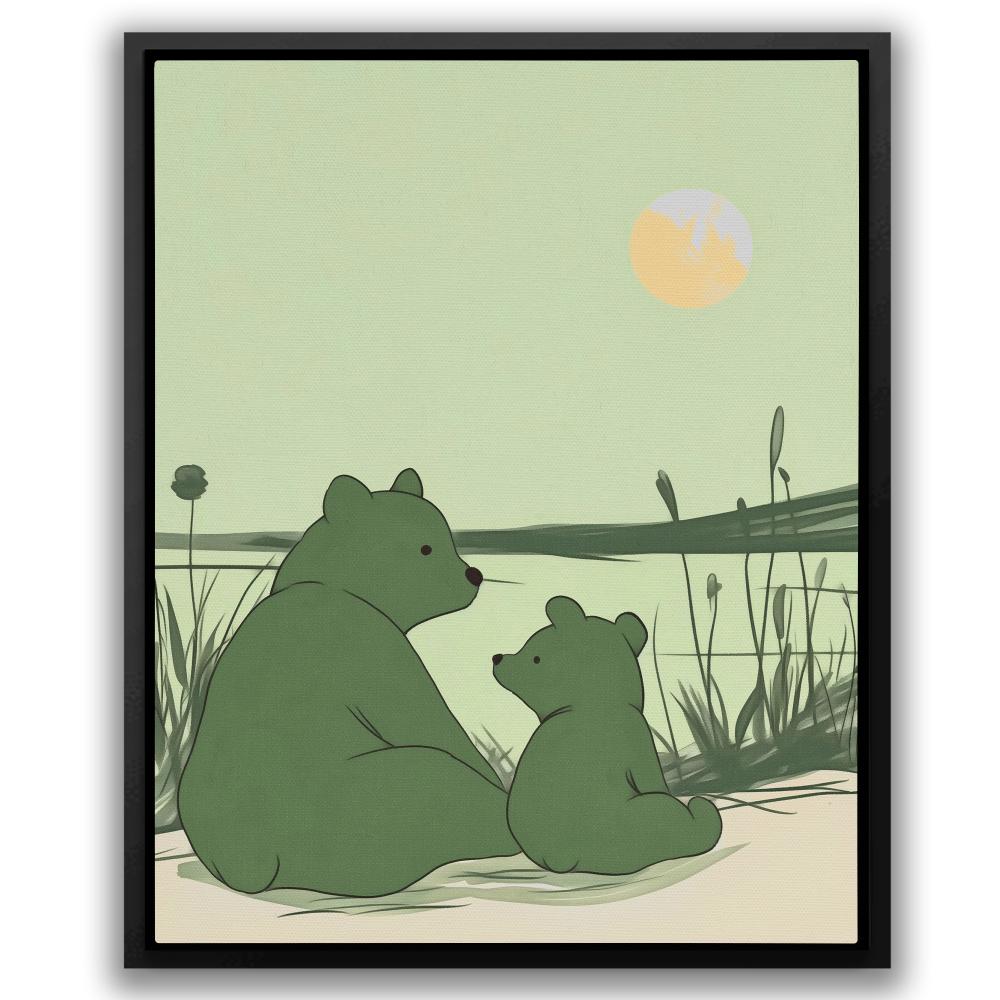 a bear and her cub are sitting in the grass