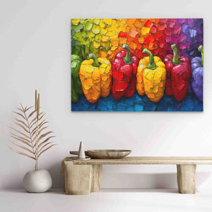 a painting of peppers on a white wall