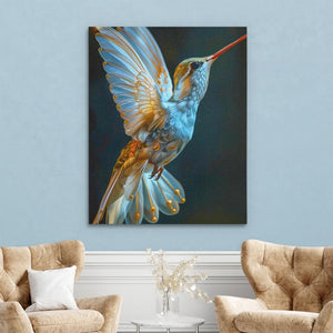 a painting of a hummingbird flying in the air