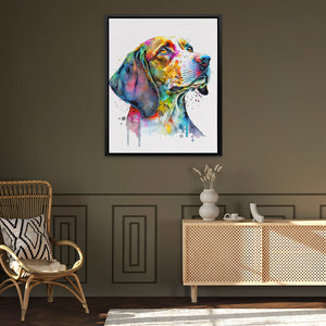 a painting of a dog on a wall in a living room