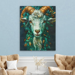 a painting of a goat with horns on it's head