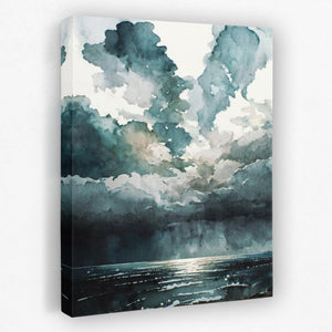 a painting of clouds over a body of water