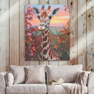 a painting of a giraffe in a living room