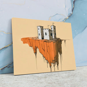 a painting of a castle on a cliff