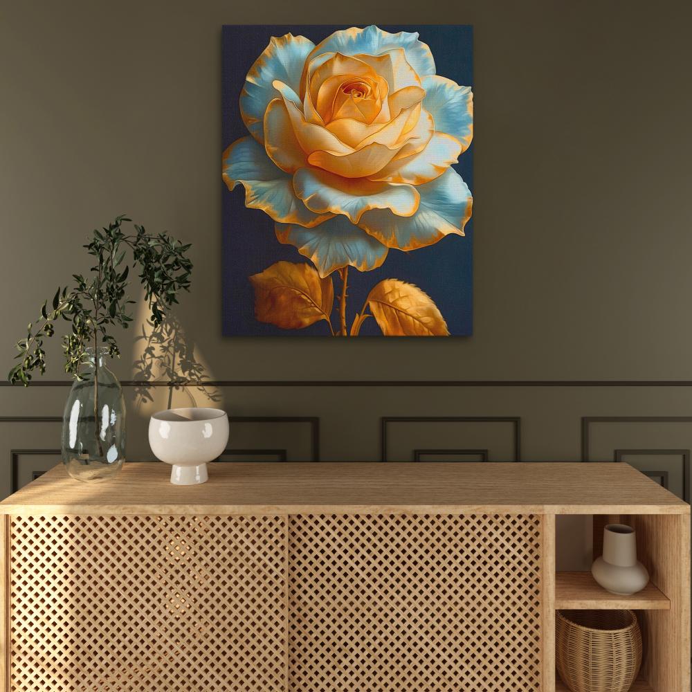 a painting of a yellow rose on a black background