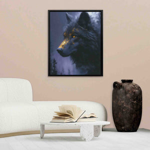 a picture of a wolf in a living room