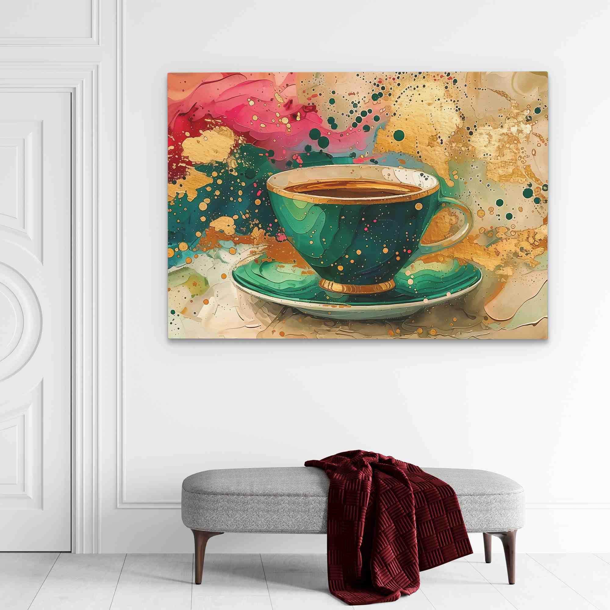 a painting of a cup of coffee on a saucer