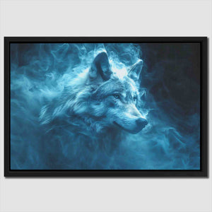 a picture of a wolf with blue smoke