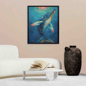 a painting of a humpback whale in a living room