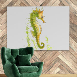 a painting of a sea horse on a wall