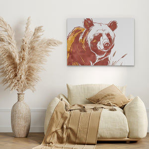 a picture of a bear on a wall above a couch