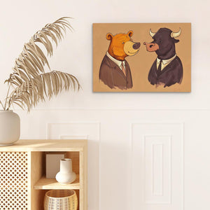 a painting of a bear and a bear wearing suits