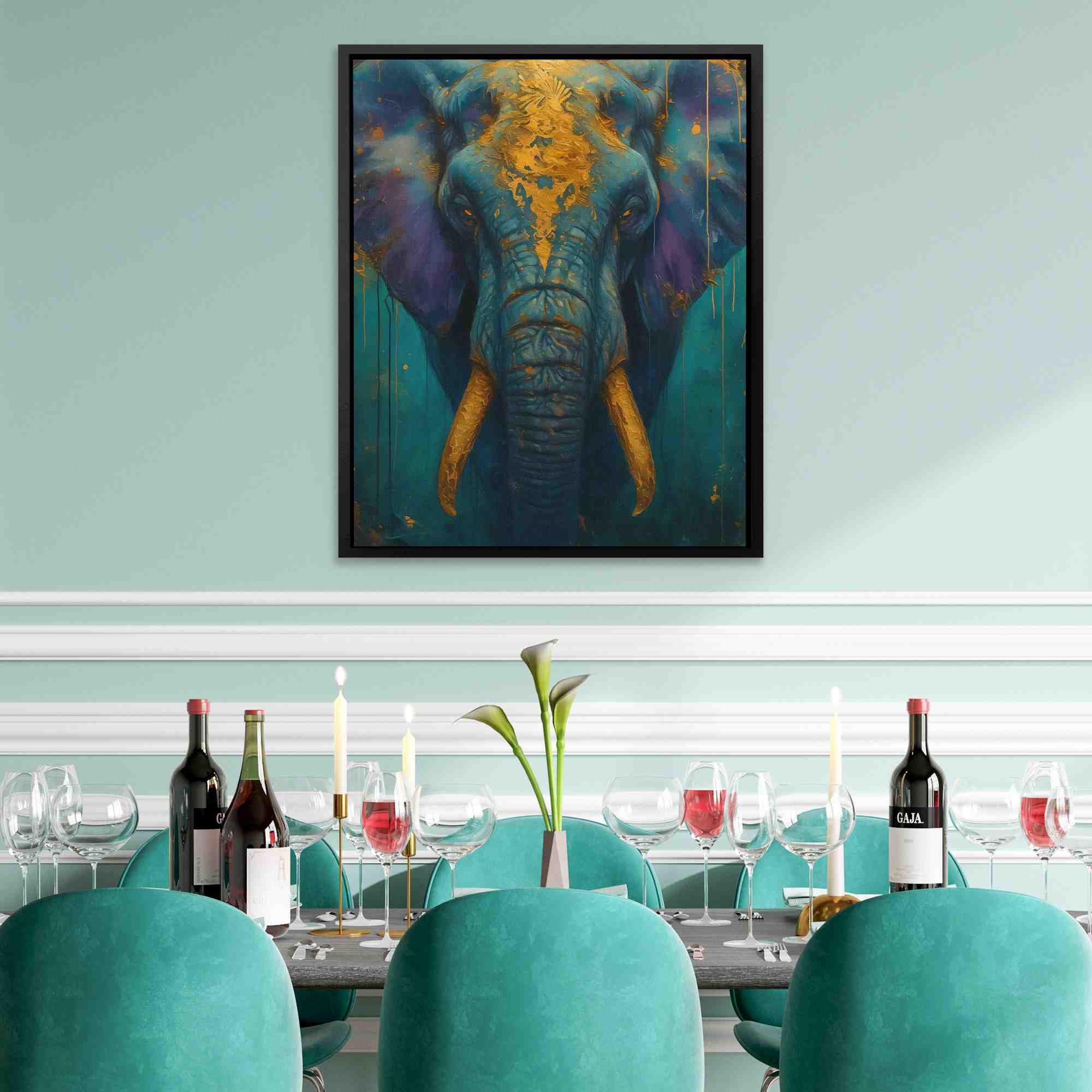 Ivory Sentinel - Blue Elephant of the Wild Print - Luxury Wall Art 