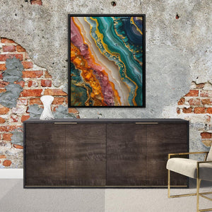 a painting on a wall next to a sideboard